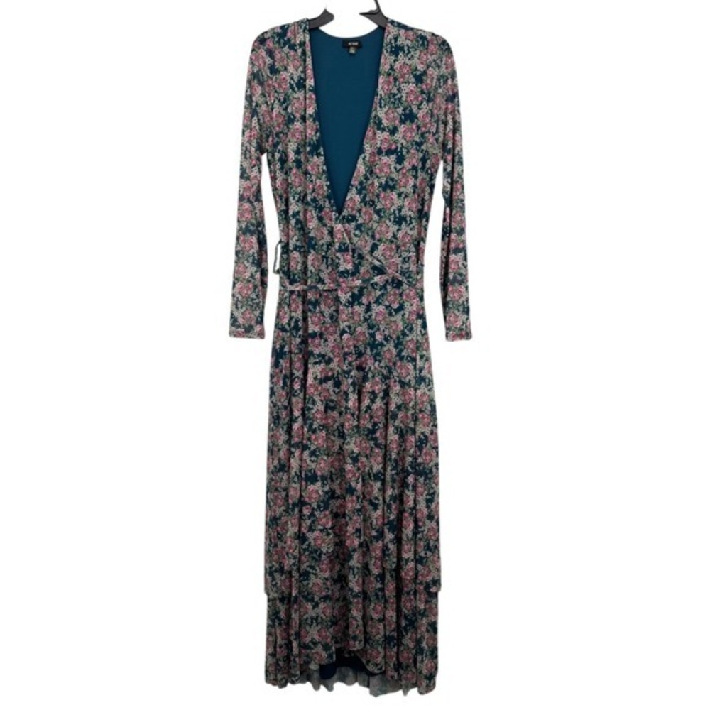 AFRM Floral Print Maxi Dress Long Sleeve Wrap Medium Boho Sheer Wedding Guest